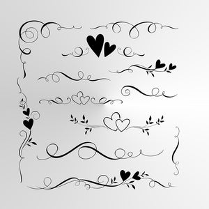 SET OF HEARTS BORDERS VALENTINE'S Big & Small Sizes Colour Wall Sticker Shabby Chic Romantic Style 'Deco3'