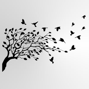 TREE FLYING AWAY BIRDS Big & Small Sizes Colour Wall Sticker Shabby Chic Romantic Style 'Tree29'