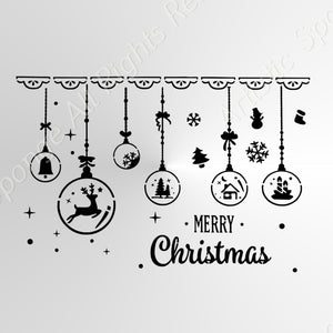 Merry Christmas Set of Baubles Reindeer Big & Small Sizes Colour Wall Sticker Modern Decor SNOW5