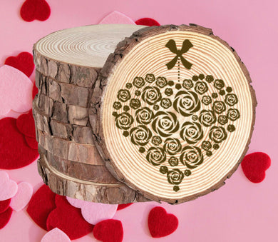 Rustic Wood Coasters Present Engraved Valentine's Birthday Love Rose Heart Dec10