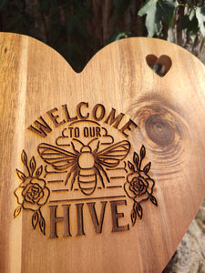 Welcome To The Hive Chopping Cutting Board Laser Engraved Personalised Snacks Cheese Board Acacia Wooden Wedding Christmas Gift