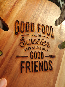 Good Food Friends Chopping Cutting Board Laser Engraved Personalised Snacks Cheese Board Acacia Wooden Wedding Christmas Gift