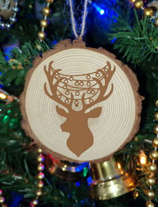 Reindeer Natural Wooden Rustic Christmas Ball Bauble Engraved Gift Present Keepsake / S39