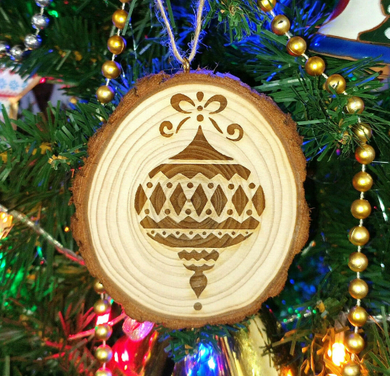 Long Natural Wooden Rustic Christmas Ball Bauble Engraved Gift Present Eco Keepsake / Ball3