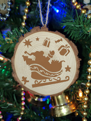 Santa Claus Natural Wooden Rustic Christmas Ball Bauble Engraved Gift Present Eco Keepsake / S25