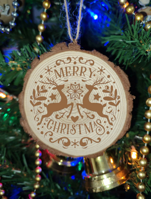 Reindeers Natural Wooden Rustic Christmas Ball Bauble Engraved Gift Present Keepsake / S50