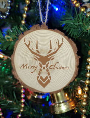 Reindeer Natural Wooden Rustic Christmas Ball Bauble Engraved Gift Present Keepsake / S29