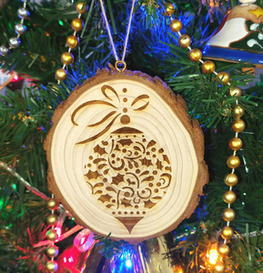 Long Natural Wooden Rustic Christmas Ball Bauble Engraved Gift Present Eco Keepsake / Ball5