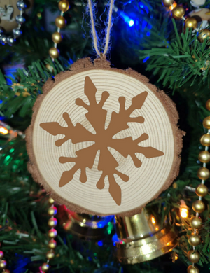 Snowflake Natural Wooden Rustic Christmas Ball Bauble Engraved Gift Present Keepsake/ SF7