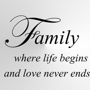 "Family where life begins" Quote Big & Small Sizes Colour Wall Sticker  'Q73'