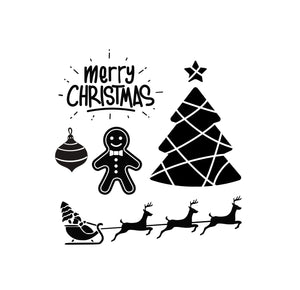 Merry Christmas Set Tree Baubles Holly Reindeer Sizes Reusable Stencil 'Snow68'