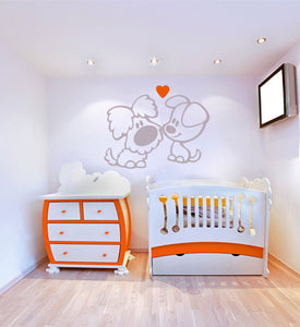 Two Cute Puppies Big & Small Sizes Colour Wall Sticker Dog Animal Kids Room Valentine's 'Kids157'