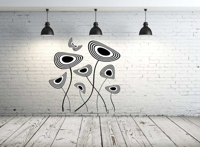 MODERN FLOWERS RINGS & BUTTERFLY Big & Small Sizes Colour Wall Sticker Modern Romantic Style 'NO5'