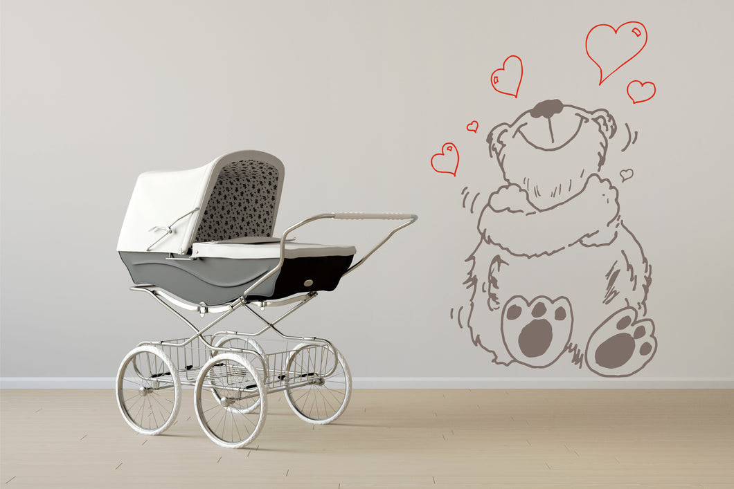 LOVE BEAR Kids Room Big & Small Sizes Colour Wall Sticker Modern Floral Style Valentine's Heart Smile 'Kids158'