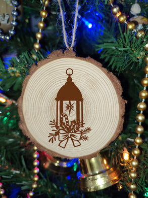 Merry Christmas Lantern Winter Natural Wooden Rustic Festive Ball Bauble Engraved Gift Present Keepsake / S58