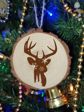 Merry Christmas Deer Reindeer Winter Natural Wooden Rustic Festive Ball Bauble Engraved Gift Present Keepsake / S69