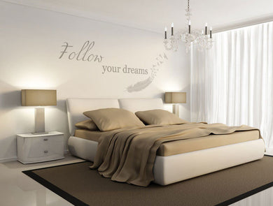'FOLLOW YOUR DREAMS' FEATHERS QUOTE Big & Small Sizes Colour Wall Sticker Shabby Chic 'N2'