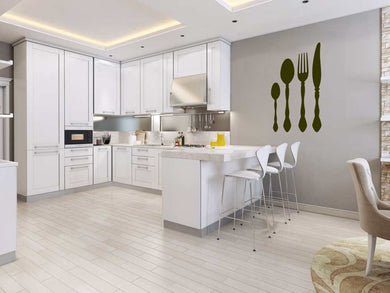 KITCHEN CUTLERY SET Big & Small Sizes Colour Wall Sticker Modern Country Cottage Style 'Cafe15'