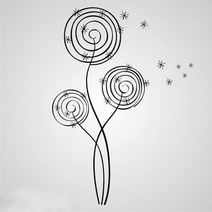 SPIRAL MAGIC FLOWERS SKETCH Big & Small Sizes Colour Wall Sticker Shabby Chic Romantic 'Flora28'