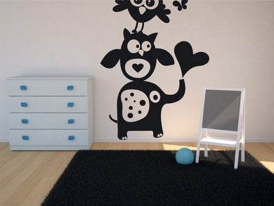 HAPPY FARM ANIMALS Big & Small Sizes Colour Wall Sticker Animal Moo Cow Butterfly Heart Fun 'Kids161'