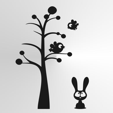 TREE BIRDS & RABBIT KIDS ROOM Sizes Reusable Stencil Animal Happy Floral 'Kids58'