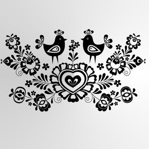 FOLKLORE LOVE ROOSTERS Sizes Reusable Stencil Ornaments Valentine's Romantic Style 'Folk2'