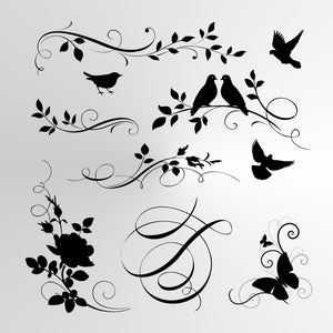 BIRDS & FLOWERS SET Big & Small Sizes Colour Wall Sticker Animal Romantic Style / Bird7