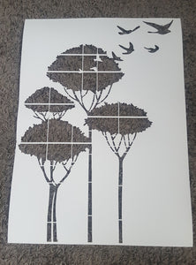 FLYING BIRDS IN TREES Sizes Reusable Stencil Shabby Chic Romantic Style 'Bird105'