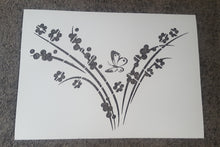 FLOWERS WITH BUTTERFLY CORNER ORNAMENT Sizes Reusable Stencil Shabby Chic 'J26'