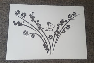 FLOWERS WITH BUTTERFLY CORNER ORNAMENT Sizes Reusable Stencil Shabby Chic 'J26'