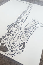 SAXOPHONE MUSIC TREBLE CLEF Sizes Reusable Stencil Modern Instrument 'Music2'