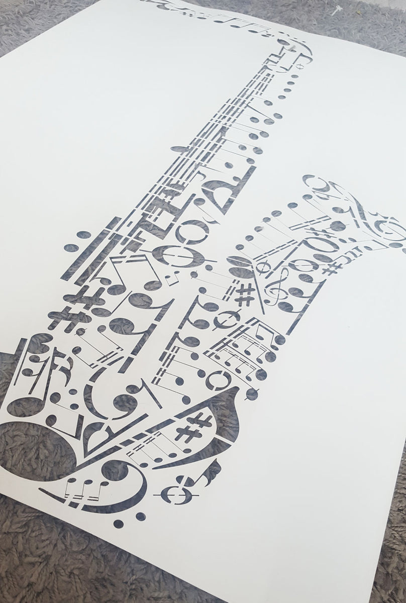 SAXOPHONE MUSIC TREBLE CLEF Sizes Reusable Stencil Modern Instrument ...