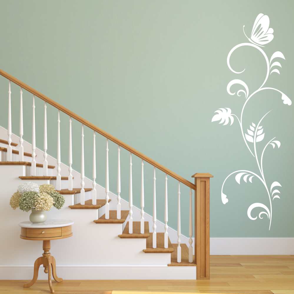 FLORA WITH BUTTERFLY Big & Small Sizes Colour Wall Sticker Shabby Chic Romantic Style 'J7'