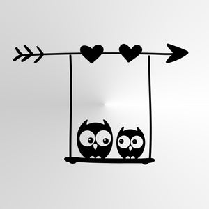 OWLS ON THE SWING Big & Small Sizes Colour Wall Sticker Animal Romantic Style 'Kids73'