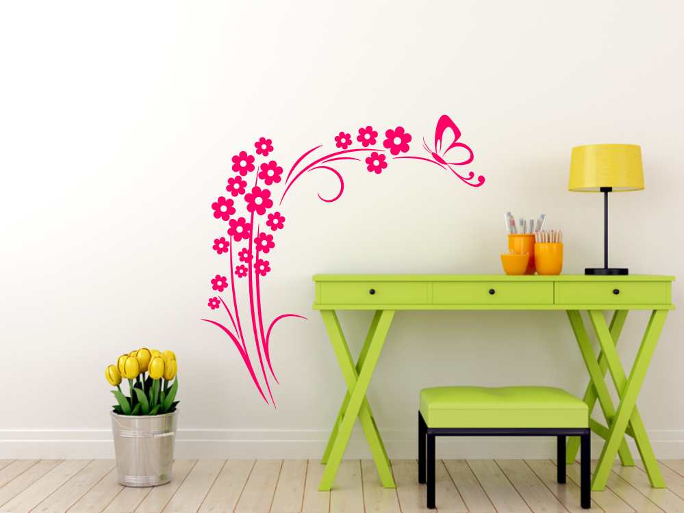 FLOWERS & BUTTERFLY CORNER ORNAMENT Big & Small Sizes Colour Wall Sticker Shabby Chic 'J40'