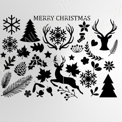 Set of Christmas decor Deer Tree Snow Flake Leaves Big & Small Sizes Colour Wall Sticker Modern Decor SNOW3