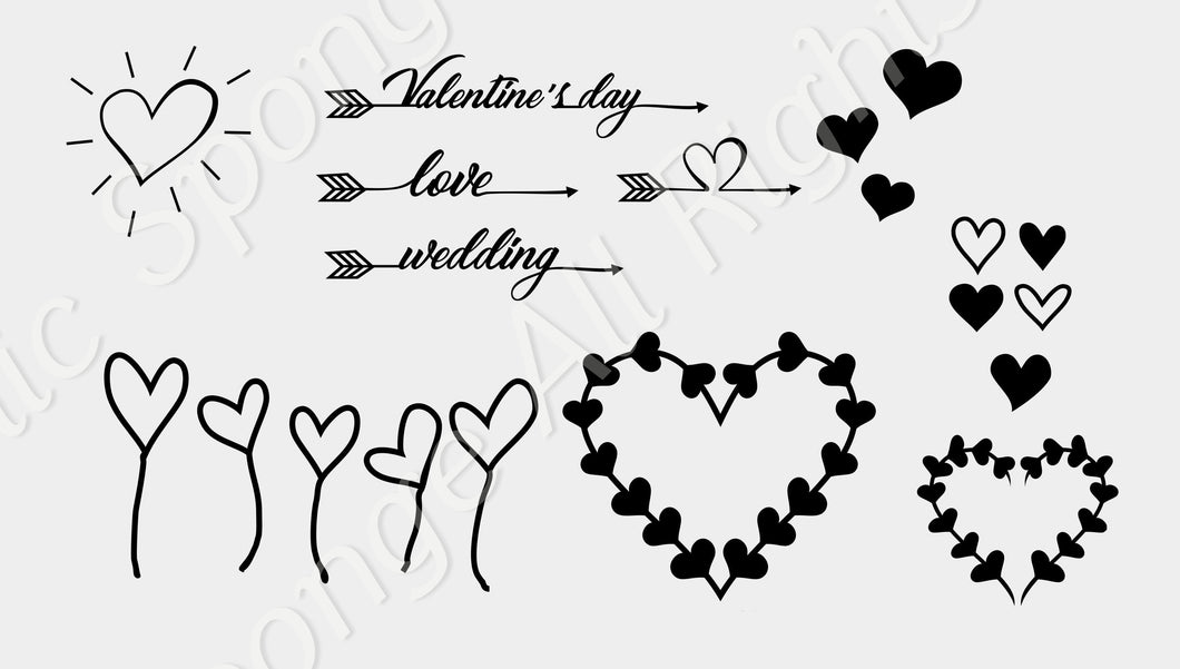 SET OF HEARTS BORDERS Big & Small Sizes Colour Wall Sticker Mother's Day Valentine's Day Love Heart Wedding 'Deco54'