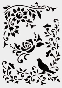 Set Birds & Flowers Border Sizes Reusable Stencil Shabby Chic Ornament 'Deco6'