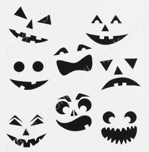 HALLOWEEN Pumpkin Funny Faces Reusable Stencil Decoration Cards Various Sizes H2