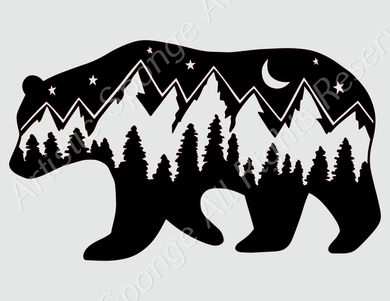 Bear Night Mountain Big & Small Sizes Colour Wall Sticker Travelling Climbing  'MT10'