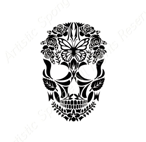 Skull Flowers Butterfly Reusable Stencil Sizes A5 A4 A3 Nature Mortality Esoteric Magic Craft Paint Wall Decor 'MG25'