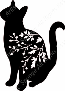 Cat & Flowers Sizes A5 A4 A3 & Larger Reusable Stencil Modern Wall Art Spiritual Esoteric Phases Magical 'MG17'