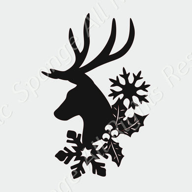 Merry Christmas Reindeer Head Holly BIG SIZES Decorative Sticker Christmas Tree 'Snow33'