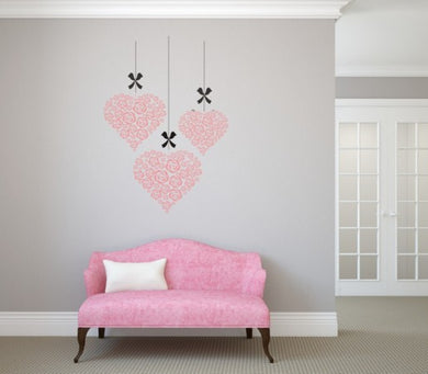 FLOWERS IN HEARTS Valentine's Big & Small Sizes Colour Wall Sticker Shabby Chic Romantic Style 'Deco10'