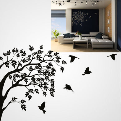BRUNCH AND FLYING BIRDS Big & Small Sizes Colour Wall Sticker Shabby Chic Romantic Style 'Tree53'
