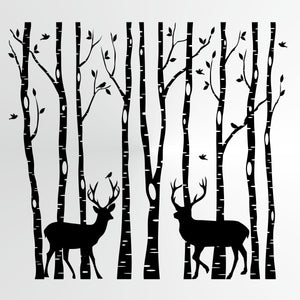 Deers in a Forest Winter Cards Decoration Big & Small Sizes Colour Wall Sticker Decorations Tree Woods Winter Cards Animal148
