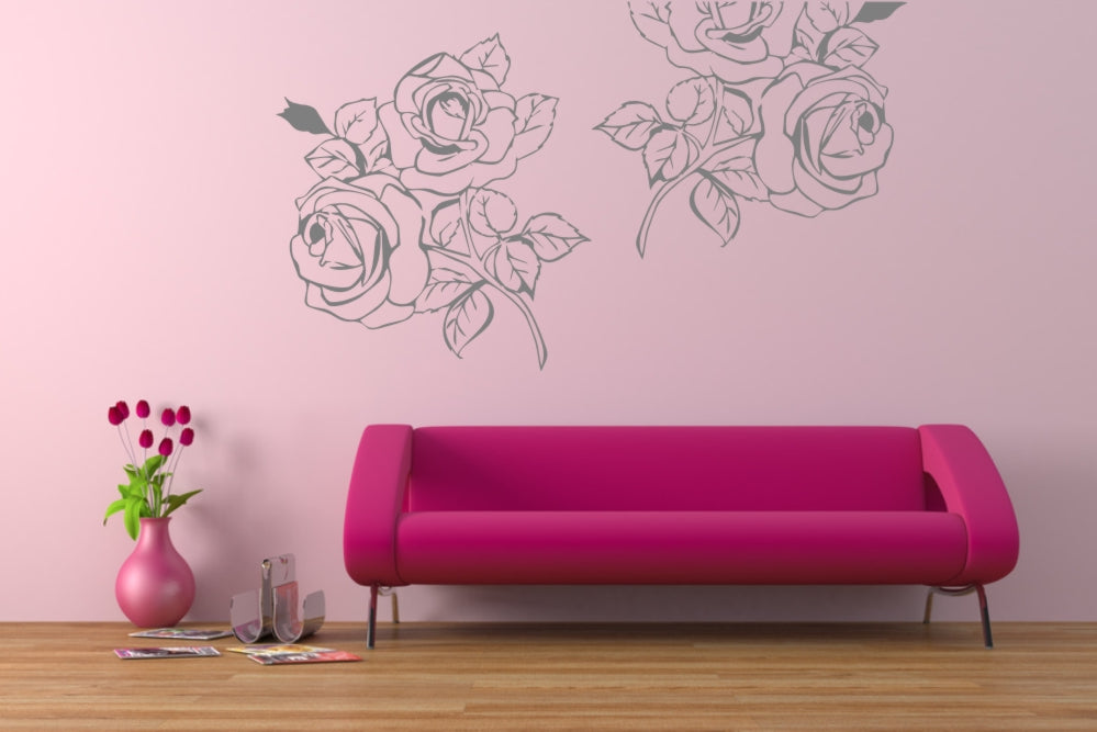 BIG ROSES BOUQUET SKETCH Big & Small Sizes Colour Wall Sticker Floral Valentine's Shabby Chic Style 'Rose2'