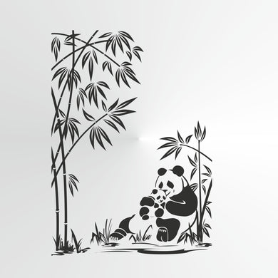 Mum Panda & Baby and Bamboo Plant Sizes Reusable Stencil Animal Jungle 'Animal149'