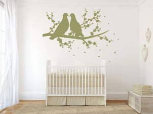 LOVE PIGEONS ON THE TREE BRANCH Big & Small Sizes Colour Wall Sticker Valentine's Shabby Chic 'Bird106'