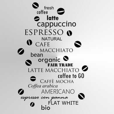 COFFEE Big & Small Sizes Colour Wall Sticker Modern Style Wall Decor Espresso Latte 'Cafe1'